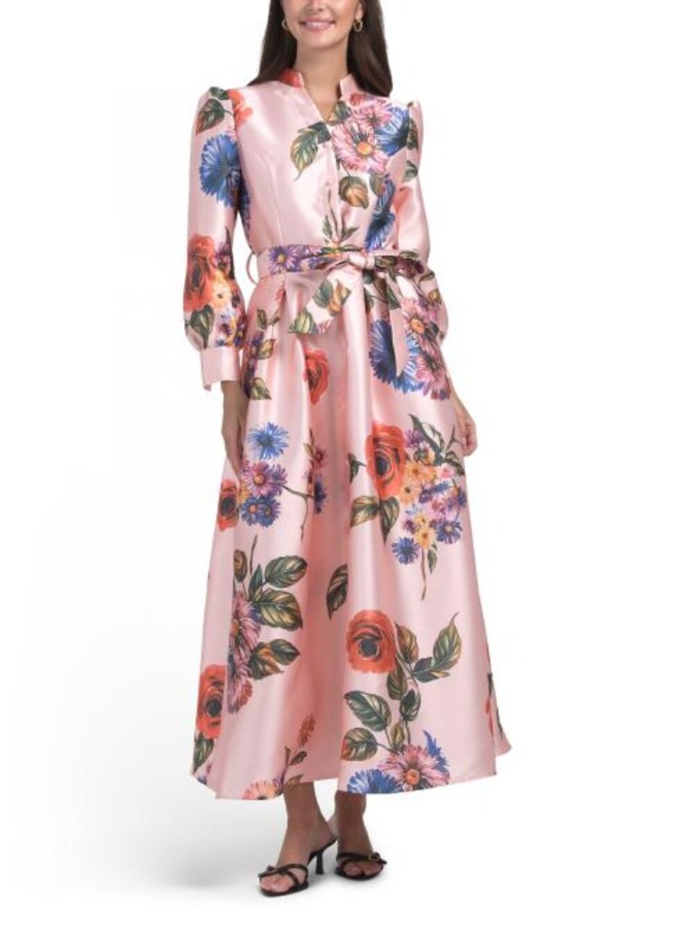NANCY YANG Long Sleeve Floral Gown